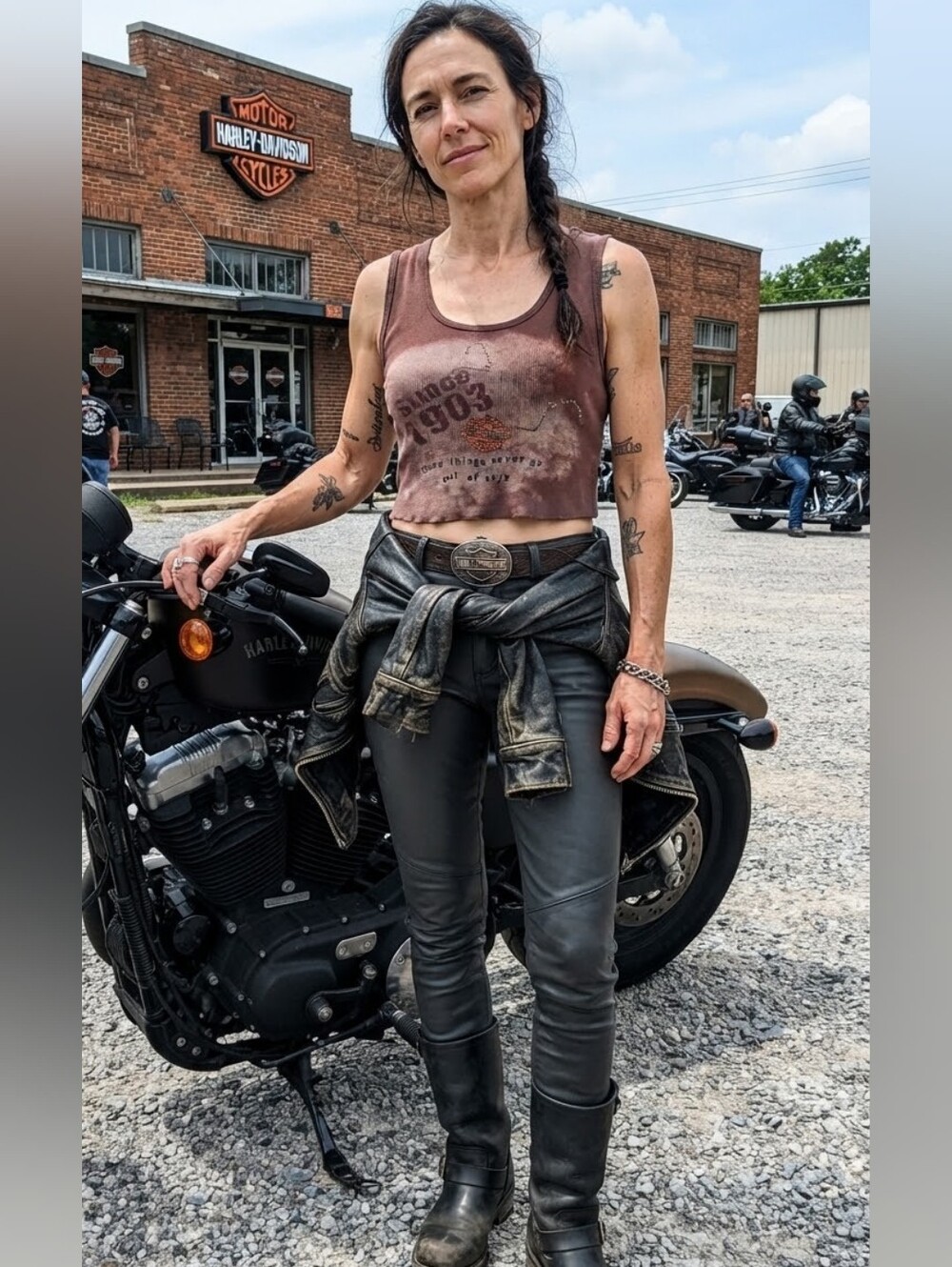 Women's Vintage Brown Cropped Tank Top - Harley-Davidson Size S
